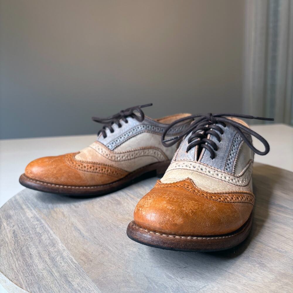 Bed Stu Lita II Oxford Tan Rustic Multi Leather Wingtip Brogues Women’s Size 7